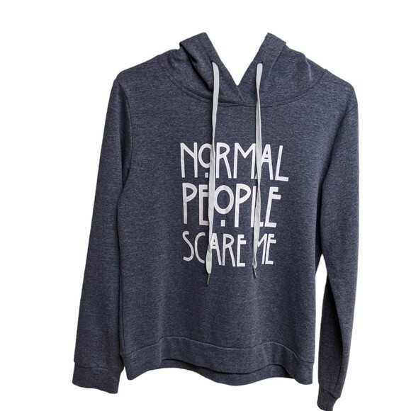 Normal People Scare Me Novelty Hoodie Blue/Grayish XS - Picture 1 of 7